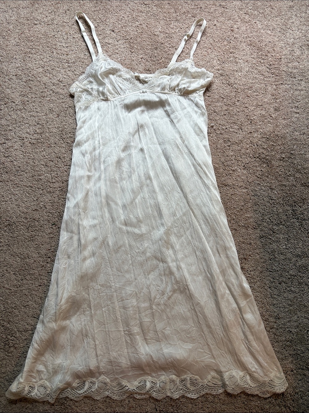 NK IMODE Stretch Silk Lace Trim Chemise Slip Dress Ivory White size medium bride
